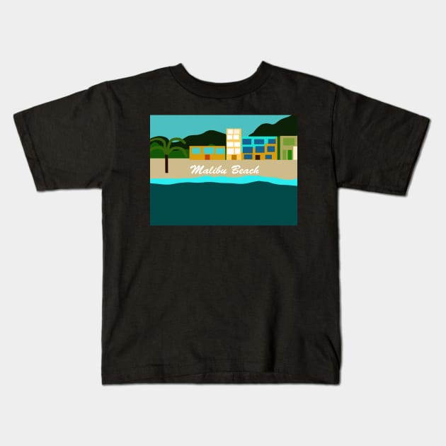 Beautiful Vacation Houses on Malibu Beach Kids T-Shirt by Kanika Behari Studio